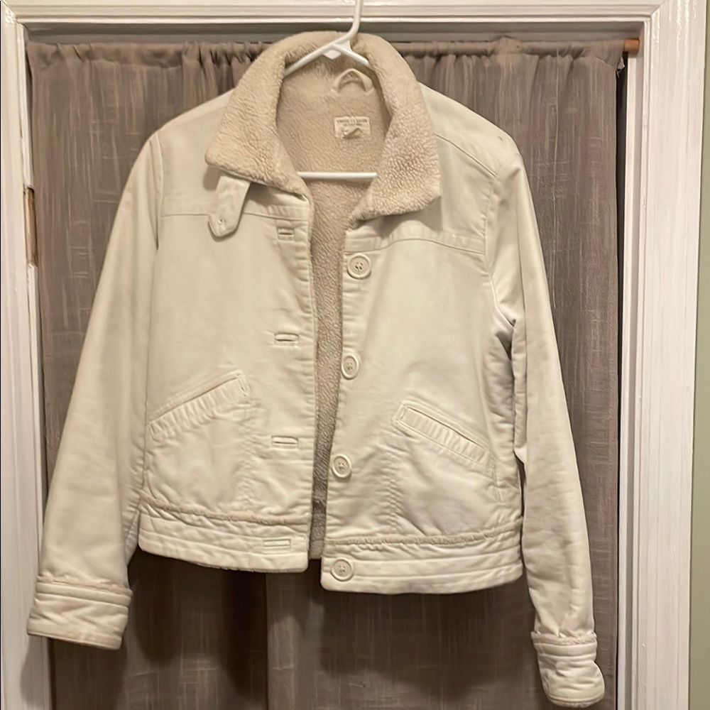 American Eagle Outfitters Cream Teddy Jacket Classic Collar Zip-Up